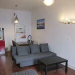 Petite cuisine avec plaques de cuisson, hotte, micro-ondes, évier et rangements